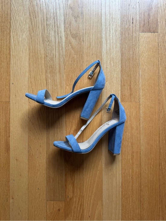 Lulus Shoes - Lulu's Light Blue Suede Block Heel Sandals